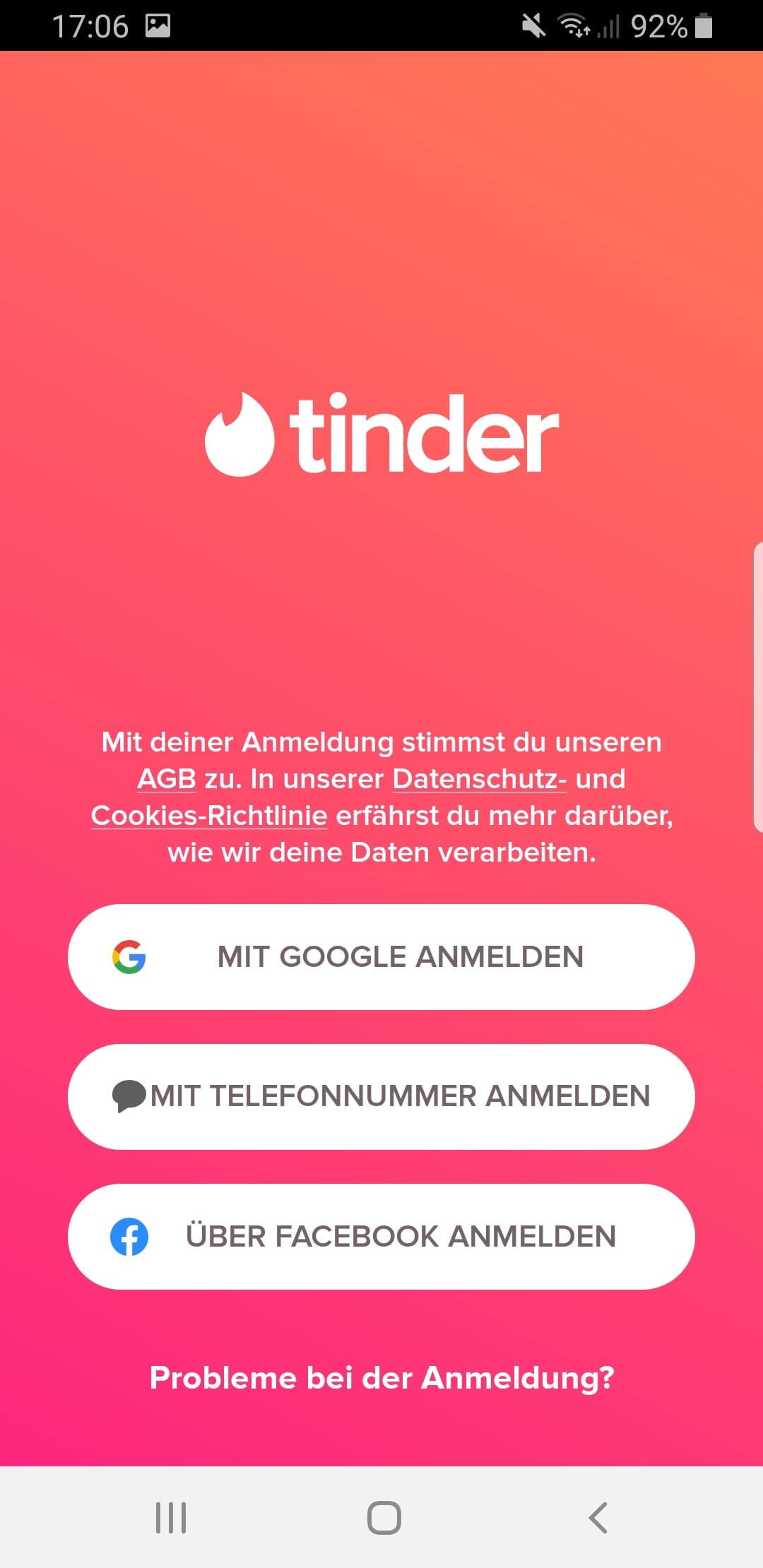 Registrierungsseite Tinder-app